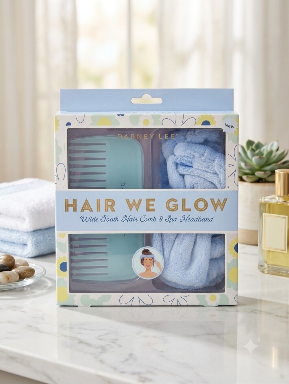 Dabney Lee Hair We Glow Wide Tooth Comb & Spa Headband - Light Blue